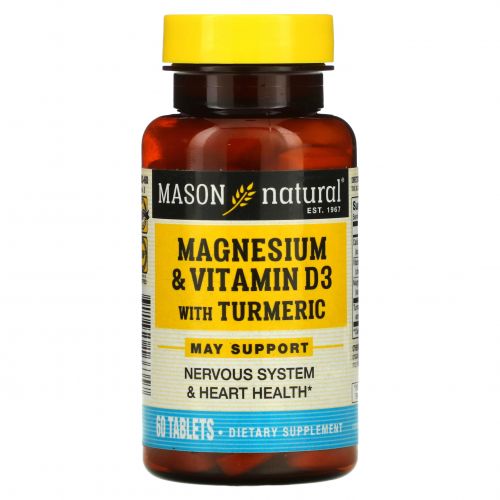Mason Naturals, Магний & витамин D3 с куркумой, 60 таблеток