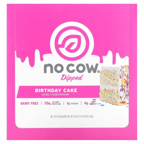 No Cow, Protein Bar, Birthday Cake, 12 Bars, 2.12 oz (60 g) Each