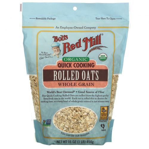 Bob's Red Mill, Organic Quick Cooking Rolled Oats, Whole Grain, 16 oz (454 g)