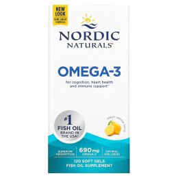 Nordic Naturals, Омега-3, лимон, 690 мг, 120 мягких желатиновых капсул