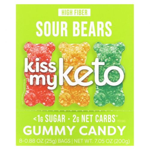 Kiss My Keto, Gummy Candy, кислые мишки, 8 пакетиков, 25 г (0,88 унции)