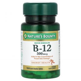 Nature's Bounty, B-12, подъязычный, натуральный вишневый вкус, 500 мкг, 100 микропастилок