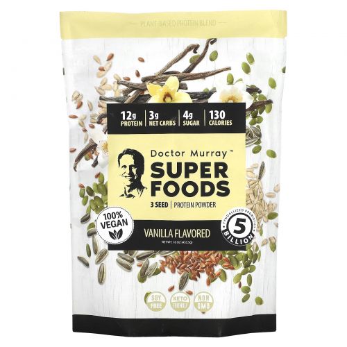 Dr. Murray's, Super Foods, 3 Seed Protein Powder, Vanilla, 16 oz (453.5 g)