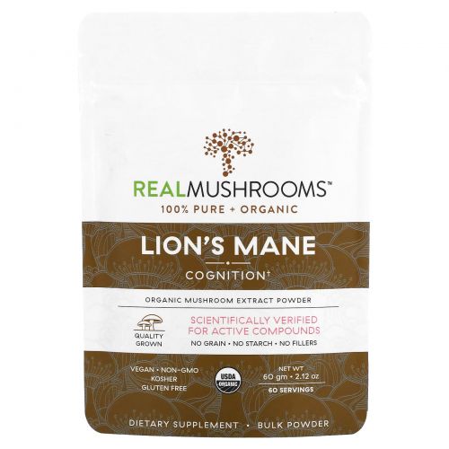 Real Mushrooms, Lion's Mane, Cognition, нерасфасованный порошок, 60 г (2,12 унции)