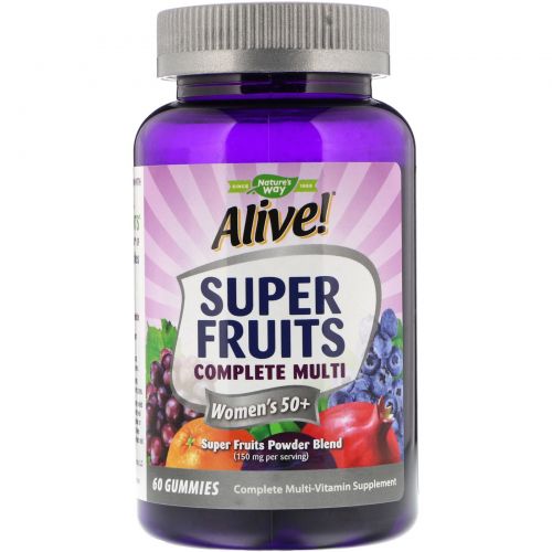 Nature's Way, Alive! Super Fruits Complete Multi, комплекс витаминов для женщин старше 50 лет, гранат и ягоды, 60 жевательных таблеток