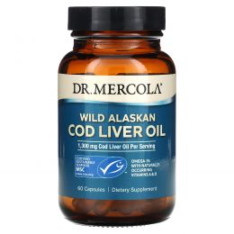 Dr. Mercola, Жир печени дикой аляскинской трески, 650 мг, 60 капсул