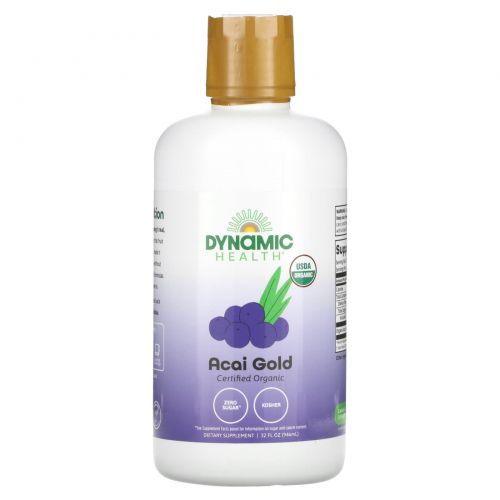 Dynamic Health  Laboratories, Acai Gold, сертифицированный органический 100% сок асаи, 946 мл (32 жидк. унции)