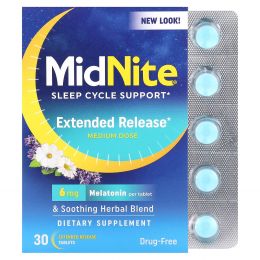 MidNite, поддержка цикла сна, средняя доза, 6 мг, 30 таблеток с пролонгированным высвобождением