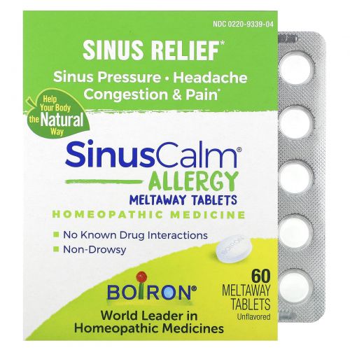 Boiron, SinusCalm Allergy, облегчение носа, без добавок, 60 таблеток Meltaway