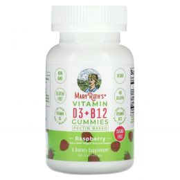 MaryRuth Organics, Жевательные мармеладки с витамином D3 и B12, малина, 60 шт.