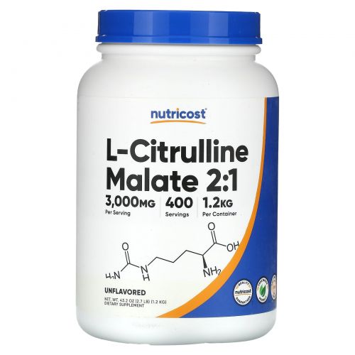 Nutricost, L-цитруллин малат 2:1, без вкусовых добавок, 1,2 кг (43,2 унции)