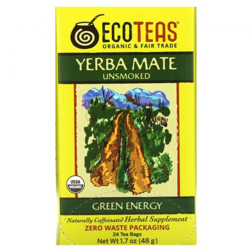 EcoTeas, Yerba Mate, Unsmoked, Green Energy, 24 Tea Bags, 1.7 oz (48 g)