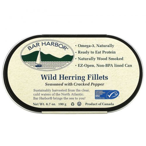 Bar Harbor, Wild Herring Fillets Seasoned with Cracked Pepper, 6.7 oz (190 g)