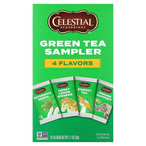 Celestial Seasonings, пробник с зеленым чаем, 4 вкуса, 15 чайных пакетиков, 30 г (1,1 унции)