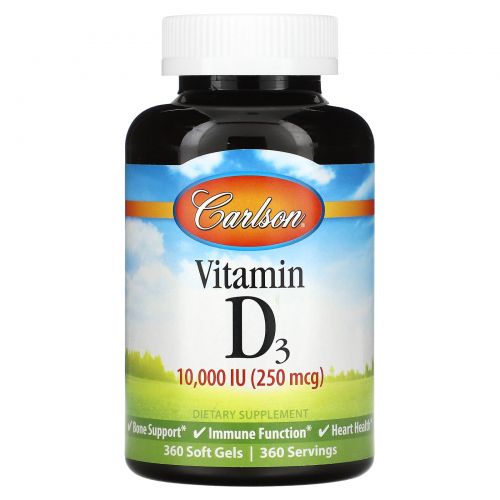 Carlson Labs, Vitamin D3, 10,000 IU (250 mcg), 360 Soft Gels