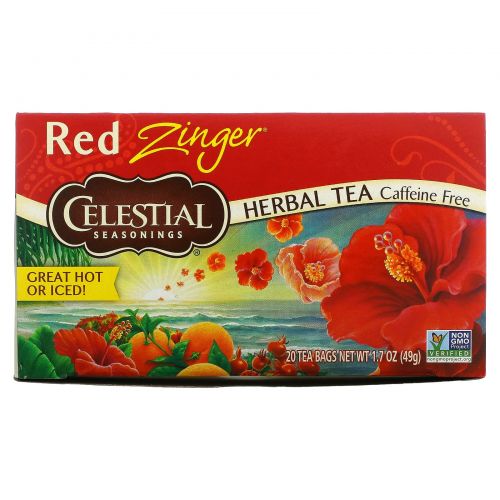 Celestial Seasonings, Травяной чай, без кофеина, Red Zinger, 20 чайных пакетиков, 1,7 унций (49 г)