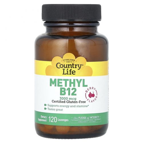 Country Life, Superior B12, с ягодным вкусом, 3000 мкг, 120 сублингвальных пастилок