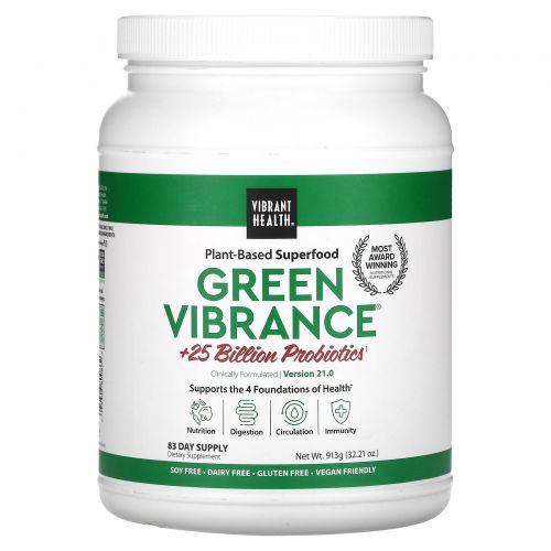 Vibrant Health, Green Vibrance +25 миллиардов пробиотиков, версия 16,0 – 1 кг (35,27 унций)