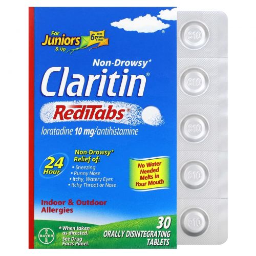 Claritin, Non-Drowsy, Reditabs, для детей от 6 лет, 10 мг, 30 таблеток, растворяющихся во рту