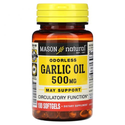 Mason Natural, Чесночное масло без запаха, 500 мг, 100 мягких таблеток