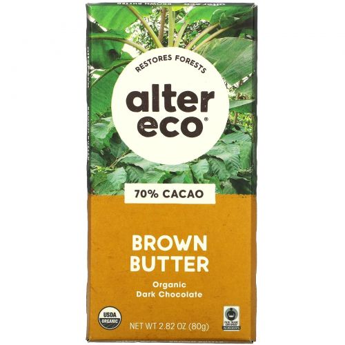Alter Eco, Органический шоколад, темный, с соленым коричневым маслом, 2,82 унции (80 г)