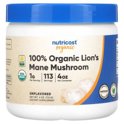 Nutricost, Органический, 100% органический гриб львиная грива, без добавок, 1 г, 113 г (4 унции)