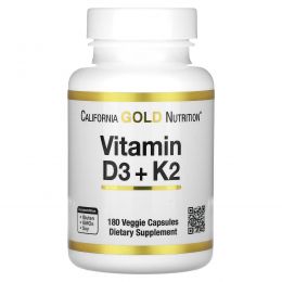 California Gold Nutrition, витамины D3 и К2, 180 растительных капсул