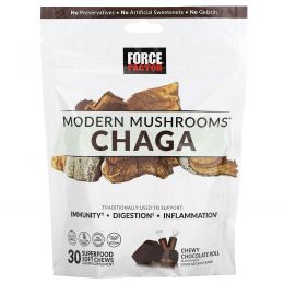 Force Factor, Modern Mushrooms, чага, жевательные шоколадные рулетики, 30 жевательных таблеток с суперфудами
