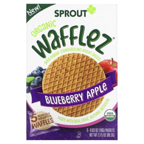 Sprout Organic, Вафли Wafflez, голубика и яблоко, 5 упаковок, 18 г