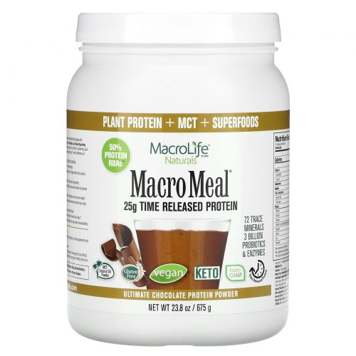 Macrolife Naturals, MacroMeal, протеиновый порошок высшего качества, шоколад, 675 г (23,8 унции)