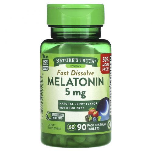 Nature's Truth, Мелатонин, Натуральные ягоды, 5 мг, 90 быстро растворяющихся таблеток
