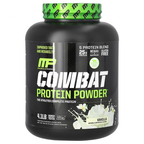 MusclePharm, Combat Protein, протеиновый порошок, со вкусом ванили, 1842 г (4,1 фунта)