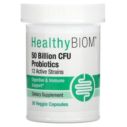 HealthyBiom, High Potency Probiotics, 50 Billion CFUs, 30 Veggie Capsules