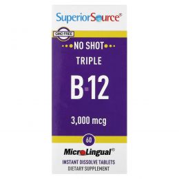 Superior Source, Тройная формула B-12, 3,000 мкг, 60 микролингвальных быстрорастворимых таблеток