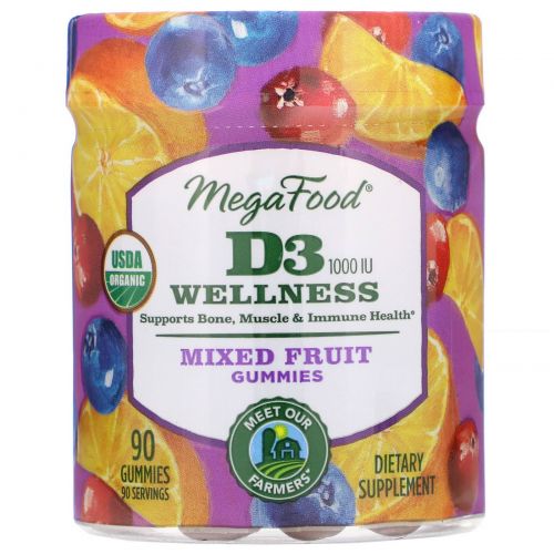 MegaFood, D3 Wellness, 1000 IU, Mixed Fruit, 90 Gummies