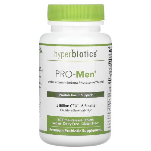 Hyperbiotics, Pro-Men со смесью фитосом куркумина и индена, 5 млрд КОЕ, 60 таблеток с замедленным высвобождением