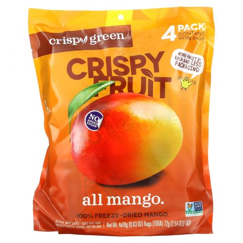 Crispy Green, Crispy Fruit, полностью манго, 4 пакетика по 18 г (0,63 унции)