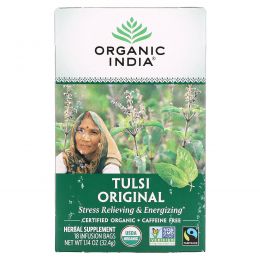 Organic India, Чай Туласи - священный базилик, без кофеина, 18 пакетиков (32.4 г)