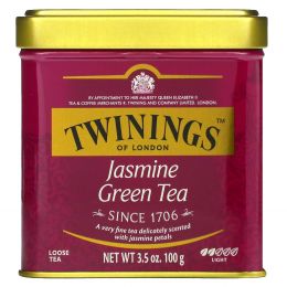 Twinings, Of London, сыпучий чай, жасминовый зеленый чай, 3,53 унции (100 г)