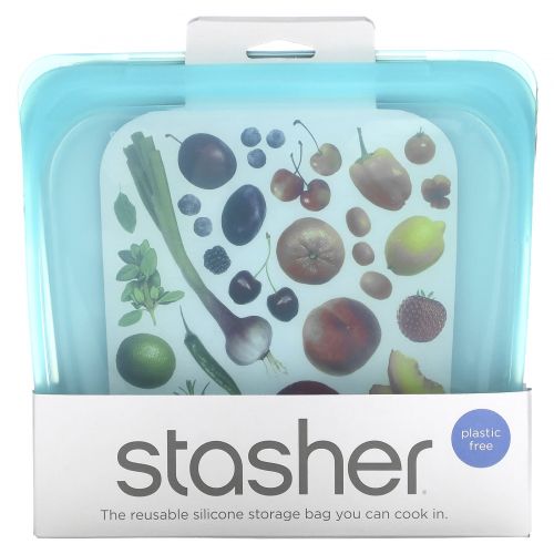 Stasher, Reusable Silicone Food Bag, Sandwich Size Medium, Aqua, 15 fl oz (450 ml)