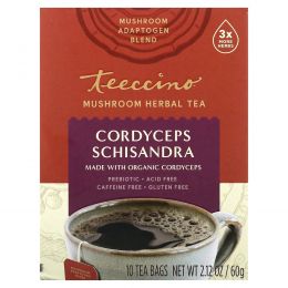 Teeccino, Mushroom Herbal Tea, Cordyceps Schisandra, Cinnamon Berry, Caffeine Free, 10 Tea Bags, 2.12 oz (60 g)