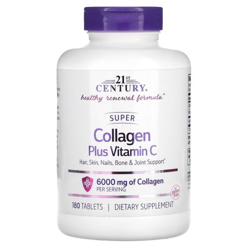 21st Century, Super Collagen с витамином C, 6000 мг, 180 таблеток