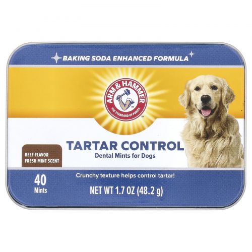 Arm & Hammer, Tartar Control Dental Mints For Dogs, Fresh Mint Scent, Beef, 40 Mints