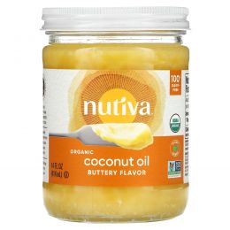 Nutiva, Органическое кокосовое масло со вкусом сливочного масла, 14 жидких унций (414 мл)