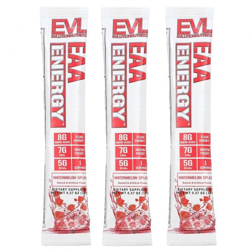 EVLution Nutrition, EAA Energy, арбузный спрей, 3 шт. в упаковке, 10,5 г (0,37 унции)