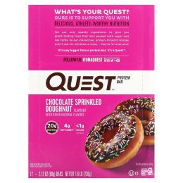 Quest Nutrition, Протеиновый батончик, донат с шоколадной глазурью и посыпкой, 12 батончиков, 60 г каждый