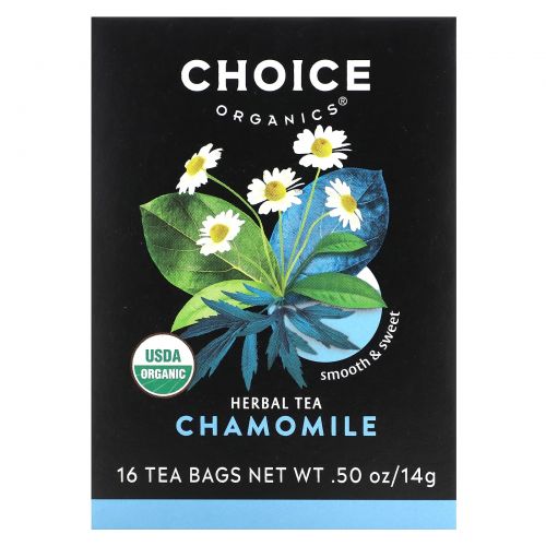 Choice Organic Teas, Herbal Tea, Organic Chamomile, Caffeine-Free, 16 Tea Bags, .50 oz (14 g)