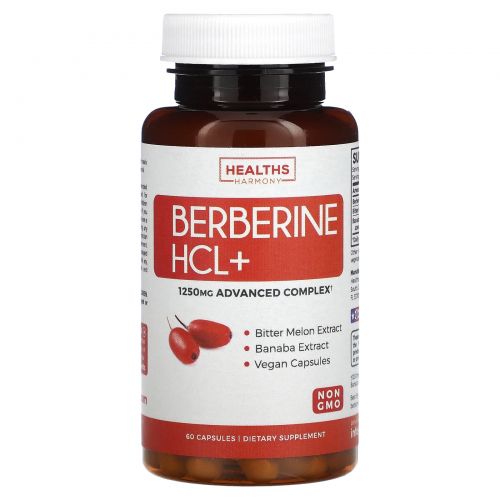 Healths Harmony, Berberine HCL +, 60 капсул
