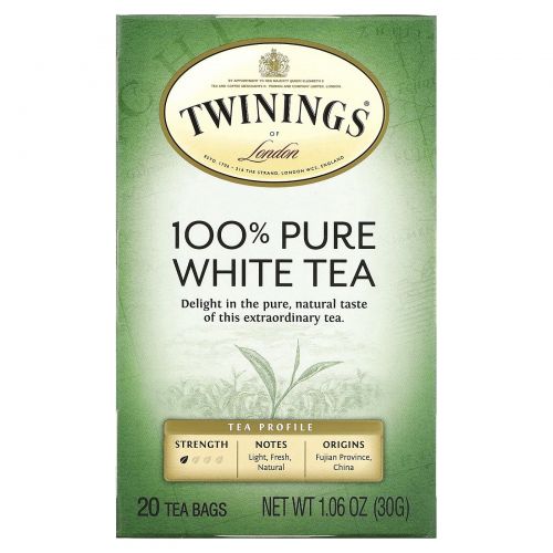 Twinings, 100% чистый белый чай, 20 чайных пакетиков по 1,06 унции (30 г)