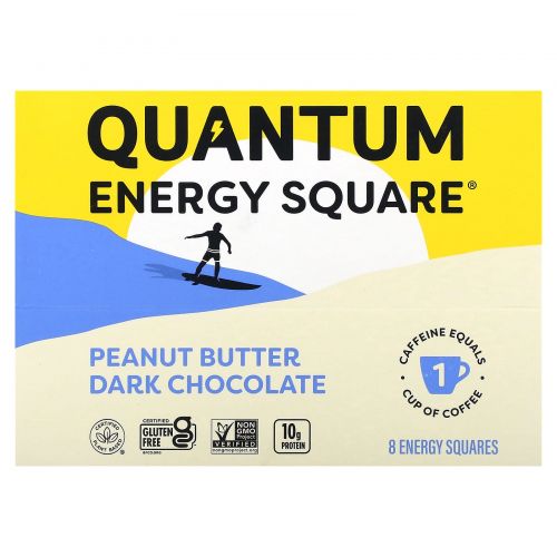 QUANTUM ENERGY SQUARE, Темный шоколад с арахисовой пастой, 8 квадратов по 48 г (1,69 унции)